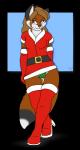 annoyed anthro biped blush camel_toe clothing costume dipstick_tail female footwear hair high_heels holidays markings orange_hair panties santa_costume shoes simple_background solo tail tail_markings underwear os christmas canid canine fox mammal 2016 alpha_channel hi_res