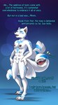3_tails 8_breasts 8_nipples anthro areola biped black_areola black_inner_ear black_nipples black_nose black_pawpads blue_eyes blue_markings breasts female fur hand_on_hip hand_on_own_hip looking_down_at_self markings multi_breast multi_nipple multi_tail nipples nude open_mouth pawpads sharp_teeth simple_background solo standing tail tail_mouth teeth text unusual_anatomy unusual_tail white_body white_fur strawberrytfs etis canid canine canis chimera fox hybrid mammal wolf 2020 colored english_text shaded gynomorph_(lore)