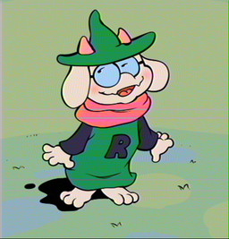 1980s_theme 3_toes 4_fingers anthro blush clothing eyewear fangs feet filter fingers floppy_ears fur glasses grass green_clothing green_robe horn looking_back male open_mouth pink_scarf plant robe scarf solo teeth text text_on_clothing toes tongue toony vhs_filter white_body white_fur zonkpunch david_and_the_magic_pearl deltarune undertale_(series) ralsei bovid caprine darkner goat mammal 2025