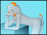 anthro arm_support backsack balls bent_over black_border border butt fur genitals grey_body grey_fur hair horn leaning_on_elbow looking_at_viewer male nude orange_eyes orange_horn solo tail conditional_dnp gusta gusta_(gusta) bovid caprine goat mammal 4:3 hi_res