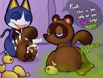 adult_on_young age_difference anthro anthro_on_anthro anus apron apron_only backsack balls big_balls big_butt biped blue_body blue_eyes blue_fur bodily_fluids bottomless bottomless_male brown_body brown_fur butt clothed clothing cum cum_drip cum_fart cum_from_ass cum_in_ass cum_inside cum_on_head dialogue dirty_talk dominant dominant_male dripping facesitting fart fart_cloud fart_fetish fart_sniffing farting_on_another farting_on_face fellatio foreskin fur gaping gaping_anus genital_fluids genitals green_fart_cloud group half-closed_eyes humanoid_genitalia humanoid_penis looking_pleasured male male/male money_bag narrowed_eyes oral penile penis prostitution puffy_anus questionable_consent raised_tail sex sitting_on_another sleeveless_clothing smile sniffing sound_effects speech_bubble stink_fumes sweater tail tongue tongue_out topwear vowelless vowelless_sound_effect young young_male younger_male pincoosh animal_crossing nintendo rover_(animal_crossing) timmy_nook tom_nook_(animal_crossing) tommy_nook canid canine domestic_cat felid feline felis mammal raccoon_dog tanuki digital_media_(artwork) hi_res signature incest_(lore) nephew_(lore) uncle_(lore) uncle_and_nephew_(lore)