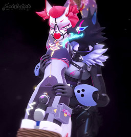 anthro ball_gag bdsm black_background chastity_cage chastity_device clothed clothing duo electrostimulation female gag gagged gynomorph gynomorph/female intersex intersex/female kissing licking moan restrained sex_toy simple_background tongue vibrator scarlena4 epic_games fortnite kimiko_five-tails pack_leader_highwire canid canine canis fox humanoid mammal wolf 3d_(artwork) 3d_animation animated digital_media_(artwork) short_playtime sound video