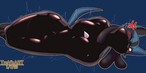 anthro bdsm black_body black_fur black_latex blue_body blue_fur blush bondage bound clothing covered_mouth cross-popping_vein dreadlocks eyelashes female fully_bound fur gag latex latex_clothing multicolored_body multicolored_fur one_eye_closed red_eyes resisting simple_background spikes spikes_(anatomy) struggling submissive submissive_anthro submissive_female transparent_background two_tone_body two_tone_fur trevhart nintendo pokemon canid canine canis generation_4_pokemon jackal lucario mammal pokemon_(species) 2023 alpha_channel