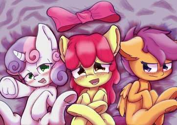 feathered_wings feathers female feral fur group hair horn multicolored_hair trio two_tone_hair wings young cristalyzed friendship_is_magic hasbro my_little_pony mythology apple_bloom_(mlp) scootaloo_(mlp) sweetie_belle_(mlp) earth_pony equid equine horse mammal mythological_creature mythological_equine pegasus pony unicorn