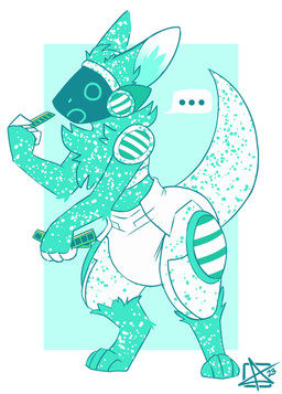 4_fingers 4_toes ambiguous_gender anthro caught_in_the_act caught_off_guard claws clean_diaper clothed clothing diaper diaper_only eating ellipsis feet finger_claws fingers fur geometric_background green_body green_fur machine markings open_mouth protogen_visor simple_background solo speech_bubble spots spotted_body spotted_fur spotted_markings spotted_tail standing stripes tail tail_markings toes topless wearing_diaper white_body white_diaper white_fur wide_eyed bbawua minty_winters_(pampergen) protogen 2023 absurd_res hi_res signature
