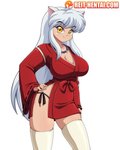 big_breasts blush breasts cleavage clothed clothing crossgender female hair legwear long_hair looking_at_viewer solo white_hair yellow_eyes reit inuyasha inuyasha_(inuyasha) animal_humanoid canid canid_humanoid canine canine_humanoid canis demon dog_humanoid humanoid mammal mammal_humanoid hi_res