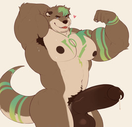 5_fingers anthro areola arm_markings armpit_hair balls bangs barazoku biceps big_balls big_muscles big_pecs big_penis biped blue_eyes bodily_fluids body_hair brown_areola brown_armpit_hair brown_body brown_ear brown_eyebrows brown_fur brown_glans brown_hair brown_nipples brown_nose brown_penis brown_pubes chest_markings claws closed_smile countershade_face countershade_fur countershade_legs countershade_tail countershade_torso countershading cum ear_piercing ear_ring erection eyebrows finger_claws fingers fist flexing flexing_bicep fur genital_fluids genitals glans gold_ear_ring green_highlights green_markings hair hand_behind_head heart_symbol highlights_(coloring) huge_muscles huge_penis humanoid_genitalia humanoid_hands humanoid_penis looking_at_viewer male male_anthro markings monotone_background mouth_closed multicolored_body multicolored_fur muscular muscular_anthro muscular_male navel nipples nude nude_anthro nude_male pecs penis piercing pink_tongue pubes ring_piercing simple_background smile smiling_at_viewer solo standing sweat tail tail_markings tan_body tan_countershading tan_fur thick_penis three-quarter_view tongue tongue_out triceps two_tone_body two_tone_fur vein veiny_penis theor rye_(ryeboi760) mammal mustelid otter digital_media_(artwork) flat_colors hi_res portrait three-quarter_portrait