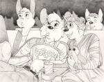 anthro clothed clothing cosplay female food fur group hair male popcorn theater darc_sowers code_name:_hunter star_wars finn_(star_wars) max_mcconnor rey_(star_wars) ruby_pyrenees canid canine canis domestic_dog lagomorph leporid mammal mouse murid murine porg rabbit rodent 2017