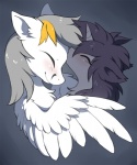 duo eyes_closed feathered_wings feathers female feral fur grey_background grey_body grey_fur grey_hair hair horn hug kissing_forehead love male purple_hair romantic romantic_couple simple_background smile white_body white_feathers white_fur wings hioshiru hasbro my_little_pony mythology fan_character kate_(hioshiru) kej_(kejifox) equid equine mammal mythological_creature mythological_equine pegasus unicorn