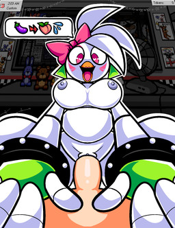 anthro areola beak beakstick big_breasts bracelet breasts duo ear_piercing emoji facial_markings feathers female female_on_top first_person_view front_view furgonomics genitals grey_areola grey_nipples head_feathers head_markings heart_eyes heart_symbol jewelry lipstick looking_at_viewer machine makeup male male/female markings nipples nude on_top open_mouth open_smile penetration penis piercing pink_bow pink_eyes pink_lipstick smile speech_bubble studded_bracelet studded_jewelry studs thick_thighs vaginal vaginal_penetration vulva white_body white_feathers wide_hips saltiest five_nights_at_freddy's five_nights_at_freddy's:_security_breach scottgames steel_wool_studios glamrock_chica animatronic avian bird chicken galliform phasianid robot hi_res