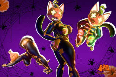 anthro areola big_areola big_breasts big_butt black_body black_clothing black_skinsuit bodysuit bone breast_fondling breast_play breasts butt clothing exposed_breasts female fondling food for_a_head fruit glowing glowing_eyes glowing_mouth hand_on_breast hand_on_butt looking_at_viewer looking_back nipples nude_anthro outside pink_areola pink_nipples plant pumpkin pumpkin_head seductive self_fondle side skeleton skinsuit smile solo tail tight_clothing view yellow_body yellow_bodysuit yellow_clothing yellow_skinsuit milowo_43 epic_games fortnite fortnite:_battle_royale spice_(fortnite) felid feline humanoid mammal object_head digital_media_(artwork) hi_res