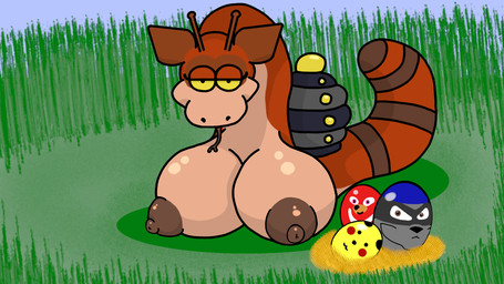 antennae_(anatomy) breasts brown_body brown_nipples busty_feral egg female female_feral feral forked_tongue grass looking_at_viewer nipples non-mammal_nipples plant shell solo tongue furrylacon nintendo pokemon sega sly_cooper_(series) sonic_the_hedgehog_(series) sony_corporation sony_interactive_entertainment sucker_punch_productions knuckles_the_echidna sly_cooper gastropod generation_1_pokemon mollusk pikachu pokemon_(species) reptile scalie snail snake snittle 16:9 widescreen