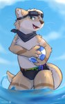 bulge clothing detailed_bulge egg eyewear genital_outline goggles kerchief male penis_outline smile solo speedo standing swimwear water wet yoshi_egg snowstormbat adrian_(snowstormbat) mammal mustelid otter absurd_res hi_res