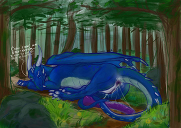 after_anal after_masturbation anal_fluids anus bedroom_eyes blue_body blue_eyes blue_scales blue_tail blue_wings bodily_fluids branch detailed_background dialogue dildo dirty_talk ejaculation female feral forest forest_background gaping gaping_anus genital_fluids genitals grass horn humanoid_genitalia long_dildo lying membrane_(anatomy) membranous_wings moss musk narrowed_eyes on_side pawpads plant purple_anus purple_dildo purple_vulva rock scales seductive sex_toy solo tail text tree vaginal_fluids vaginal_squirting vulva white_fangs white_horn white_pawpads white_spikes wings conditional_dnp teavern european_mythology inheritance_cycle mythology saphira dragon mythological_creature mythological_scalie scalie western_dragon english_text hi_res