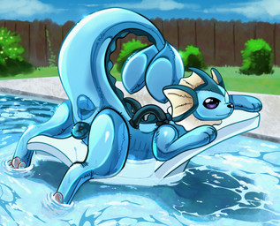animal_genitalia animal_vulva anus blue_body canine_genitalia canine_vulva feet female feral fin frill_(anatomy) genitals glistening glistening_body inflatable looking_at_viewer lying on_front outside partially_submerged pawpads pool_toy poolside quadruped rear_view smile soles solo vulva water wet prince-vulpine nintendo pokemon animate_inanimate eeveelution generation_1_pokemon living_inflatable pokemon_(species) vaporeon alternate_version_at_source digital_drawing_(artwork) digital_media_(artwork) hi_res