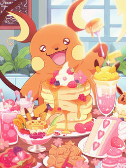 ambiguous_gender blueberry_(fruit) cake cheek_spots dessert feral food fruit open_mouth open_smile pancake plant smile solo strawberry taiyaki taplaos nintendo pokemon generation_1_pokemon pokemon_(species) raichu absurd_res hi_res