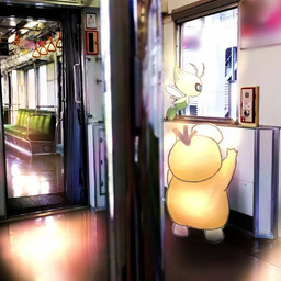 ambiguous_gender antennae_(anatomy) anthro blue_eyes duo green_body insect_wings train vehicle wings yellow_body watawatakuro nintendo pokemon celebi generation_1_pokemon generation_2_pokemon humanoid legendary_pokemon pokemon_(species) psyduck 2025