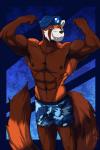 abs anthro armpit_hair body_hair bottomwear boxers_(clothing) camo clothed clothing flexing hat headgear headwear male military muscular muscular_anthro muscular_male nipples pecs pose shorts solo tail topless underwear winter iudicium86 ailus_tochar ailurid mammal red_panda 2018 2:3 hi_res pinup watermark