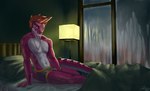 anthro bulge butt clothing detailed_background fingers grin hair male muscular smile solo text jutorry mario_bros nintendo daxxe_(character) dinosaur hybrid lizard pink_yoshi prehistoric_species reptile scalie yoshi english_text hi_res