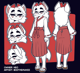 4_toes anthro asian_clothing black_nose butt clothing east_asian_clothing eyes_closed feet female fur hair japanese_clothing long_hair simple_background smile solo standing toes white_body white_fur white_hair the_man canid canine fox fox_spirit mammal 2026 hi_res model_sheet