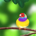 ambiguous_gender biped branch feral in_tree nature nude on_branch outside perching plant solo tree lumineko avian bird estrildid gouldian_finch 1:1 colorful_theme digital_media_(artwork) full-length_portrait portrait signature