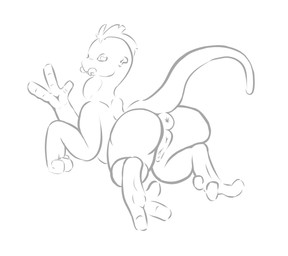 3_toes animal_genitalia anus big_butt big_hands biped butt canine_genitalia digitigrade feet female fingers genitals gesture hair human_ears kneeling long_neck looking_at_viewer looking_back looking_back_at_viewer lying mandibles nude plump_labia puffy_anus simple_background solo tail thick_thighs toes vulva waving waving_at_viewer waving_hand wide_hips psychpsyo digital_media_(artwork) greyscale hi_res monochrome