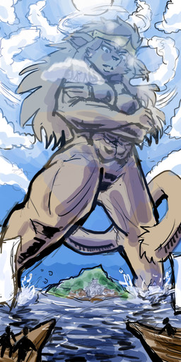 anthro biped boat breasts female female_anthro fur hair island long_hair macro macro_anthro macro_female muscular muscular_anthro muscular_female nude queen royalty sea sky solo splash sun vehicle water watercraft wave mrease twokinds king_adelaide basitin mammal 2017 colored digital_media_(artwork)