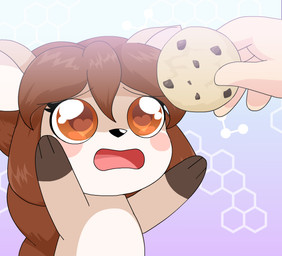 anthro brown_eyes brown_hair chibi cookie duo female food hair heart_eyes heart_symbol humor long_hair pun solo_focus visual_pun alfa995 doe_(alfa995) deer mammal 2016 digital_media_(artwork)