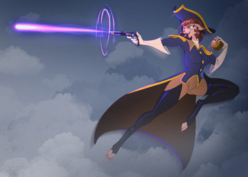 anthro blast blaster brown_hair claws clothed clothed_anthro clothed_female clothing fangs female female_anthro fully_clothed fully_clothed_anthro fully_clothed_female gun hair handgun jumping open_mouth paws pistol pose ranged_weapon shooting solo space teeth treasure weapon sunny_way disney treasure_planet captain_amelia felid feline mammal colored detailed digital_drawing_(artwork) digital_media_(artwork) hi_res shaded