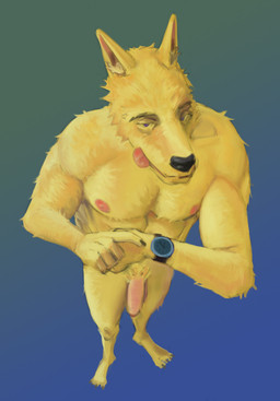 anthro breasts foreskin genitals male penis solo romar canid mammal hi_res