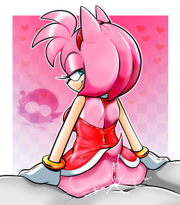 accessory anthro anus big_butt bodily_fluids border bracelet breasts butt clothed clothing cum cum_in_vagina cum_inside dress duo ejaculation eyelashes female female_on_top fur genital_fluids gloves green_eyes hair hair_accessory hairband handwear head_tuft jewelry looking_back male male/female no_underwear on_top pattern_background penetration pink_background pink_body pink_fur pink_hair red_clothing red_dress sex short_hair simple_background smile tan_body tan_fur tuft vaginal vaginal_penetration white_border white_clothing white_gloves white_handwear wide_hips voidsdroids sega sonic_the_hedgehog_(series) amy_rose eulipotyphlan hedgehog mammal hi_res