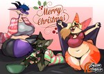 big_breasts blush bottomwear breasts christmas_decorations cleavage clothed clothing female group hair holidays male open_mouth pajama_bottoms pajama_pants pajama_shirt pajamas partially_clothed plant shirt short_stack simple_background smile thick_thighs thong topwear trio underwear wide_hips frozenartifice christmas mythology ira_(frozenartifice) roxie_(frozenartifice) canid canine dragon mammal mythological_creature mythological_scalie scalie absurd_res digital_media_(artwork) hi_res