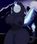 anthro big_breasts breast_grab breasts female fire genitals glowing glowing_eyes hand_on_breast humanoid_genitalia humanoid_pussy mane mask nipples pussy solo tail thick_thighs wide_hips wings shalon palworld pocketpair ghost maraith pal_(species) spirit hi_res