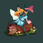 barefoot clothing dark_body dark_skin environment feet female freckles green_eyes hair nature orange_hair shy solo sweater toony topwear dragon_well ych_(character) arthropod bee hymenopteran insect 1:1 hi_res