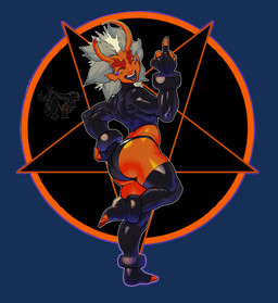 back_muscles big_butt blonde_hair butt clothing curvy_figure eyebrows eyes_closed feet female fingerless_gloves gesture glistening glistening_body glistening_latex gloves grey_hair hair hand_gesture handwear horn latex leather leather_clothing leather_topwear legwear middle_finger muscular occult_symbol on_one_leg orange_body orange_skin pentagram purple_clothing red_hair sharp_teeth smile smiling_at_viewer smirk smirking_at_viewer solo spiky_hair squish standing symbol teeth thick_eyebrows thick_thighs thigh_highs thigh_squish toeless_legwear toes tongue tongue_out topwear voluptuous voluptuous_female ink-dood lith_(ink-dood) demon demon_humanoid humanoid imp absurd_res hi_res