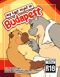 age_restriction anthro belly blush bottomwear brown_body brown_fur clothed clothing duo eye_contact fur heart_symbol holding_chin loincloth loincloth_only looking_at_another male moobs nipples open_mouth overweight overweight_anthro overweight_male simple_background smile text topless towel towel_around_neck conditional_dnp mabit gabe_(mabit) manny_(mabit) capybara caviid common_hippopotamus hippopotamid mammal rodent 2025 comic cover cover_art cover_page digital_media_(artwork) english_text hi_res pixel_(artwork)