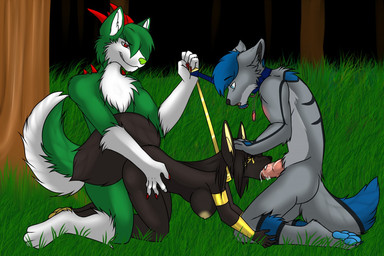 4_toes 5_fingers all_fours ambiguous_penetration anthro anthro_on_anthro anthro_penetrated anthro_penetrating anthro_penetrating_anthro beard black_body black_fur black_hair black_nose blue_body blue_eyes blue_fur blue_hair blue_pawpads blue_tail breasts cheek_tuft chest_tuft collar doggystyle dominant dominant_male double_penetration erection eyebrows eyes_closed facial_hair facial_tuft fangs feet fellatio female fingers forest from_behind_position fur genitals goatee grass green_body green_fur green_hair green_nose green_tail grey_body grey_fur grey_tail group group_sex hair hand_on_head holding_leash holding_object horn jewelry leash leash_pull looking_down male male/female male_penetrating multicolored_body multicolored_fur multicolored_tail nails necklace nipples nude open_mouth oral oral_penetration outside pawpads penetration penile penile_penetration penis pink_penis plant red_eyes sex short_hair side_view spitroast submissive tail teeth threesome toes tree trio tuft two_doms_one_sub two_tone_body two_tone_fur white_body white_fur white_tail yellow_pawpads tsutsun bade-lone-wolf ray-bleiz canid canine canis jackal mammal wolf