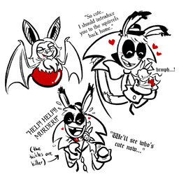 alternate_species alternate_universe annoyed anthro arms_bent black_clothing black_ear_tips black_hat black_headwear blood blood_sucking bodily_fluids bow_tie buckteeth button_(fastener) carrying_another carrying_partner chest_tuft claws closed_smile clothed clothed_anthro clothed_male clothing coat dialogue dipstick_ears duo ear_markings eyes_closed fangs feral freckled_face freckles hair half-closed_eyes hat headgear headwear heart_symbol hearts_around_head larger_anthro larger_male legless light long_ears male male/male medium_hair membrane_(anatomy) membranous_wings mitten_hands mouth_closed multicolored_ears narrowed_eyes noseless open_mouth open_smile patch_(fabric) red_body short_hair simple_background size_difference smaller_feral smaller_male smile smug_grin sweat teeth text tongue topwear trenchcoat tuft white_background white_body white_tongue white_trenchcoat wing_claws wings yelling altermentality mario_bros mario_plus_rabbids_kingdom_battle mario_plus_rabbids_sparks_of_hope nintendo raving_rabbids rayman_(series) ubisoft phantom_of_the_bwahpera t.s._woodrow bat ghost hybrid lagomorph leaf-nosed_bat mammal microbat rabbid spirit vampire_bat yangochiropteran 1:1 2023 colored crossover digital_drawing_(artwork) digital_media_(artwork) english_description english_text hi_res lighting multiple_scenes