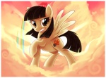 black_hair border brown_eyes cloud cutie_mark feathered_wings feathers female feral fur grin hair light looking_at_viewer one_leg_up outside rainbow raised_leg sky skyscape smile solo sunlight white_border wing_boner wings yellow_body yellow_fur centchi friendship_is_magic hasbro my_little_pony mythology wild_fire_(mlp) equid equine mammal mythological_creature mythological_equine pegasus 2013 hi_res