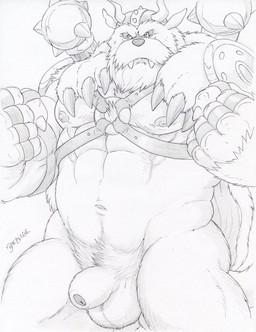 5_fingers abs animal_genitalia anthro armor balls beard detached_sheath facial_hair fingers fist flaccid foreskin front_view genitals harness headgear helmet horn humanoid_genitalia humanoid_penis leather_daddy mace male melee_weapon musclegut muscular navel nipples nude partially_retracted_foreskin pecs penis pose pubes sheath shield solo standing weapon dudebulge bandai_namco digimon digimon_(species) mammal vikemon 2017 absurd_res graphite_(artwork) greyscale hi_res monochrome traditional_media_(artwork)