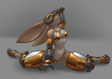 bikini breasts brown_body brown_fur clothing countershade_face countershade_torso countershading cybernetic_arm cybernetic_leg cybernetic_limb cybernetics dewlap_(anatomy) female fur gold_bikini green_eyes machine mask solo swimwear tan_body tan_fur two-piece_swimsuit mootsider golden_week humanoid lagomorph leporid mammal rabbit 2025 absurd_res dated hi_res