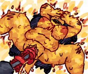 abdominal_bulge animal_dildo animal_sex_toy anthro balls_deep big_breasts bodily_fluids bouncing_belly bouncing_breasts breasts buckteeth covering covering_eyes covering_face cum_tube dildo equine_dildo female flared_dildo flushed_face flying_sweatdrops fucking_machine hand_on_head looking_pleasured lying machine masturbation moan motion_lines motion_path motion_trail nipples non-mammal_nipples on_back penetration rough_sex scales sex sex_toy slightly_chubby slightly_chubby_female solo spread_legs spreading sweat sweatdrop tail teeth thick_thighs vaginal vaginal_penetration yellow_body yellow_scales scaliescum undertale_(series) alphys reptile scalie aliasing digital_media_(artwork)