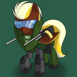 armor blonde_hair brown_body brown_fur eyewear feral fur glasses green_background gun hair juggernaut male multicolored_hair quadruped ranged_weapon simple_background solo tail two_tone_hair weapon wings yellow_eyes kloudmutt activision call_of_duty hasbro my_little_pony mythology dream_weaver_(mlp) fan_character equid equine mammal mythological_creature mythological_equine pegasus 1:1 crossover digital_media_(artwork) source_request
