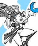 abstract_background armor big_breasts blue_eyes bottomwear bottomwear_aside breasts closed_smile clothing clothing_aside crossgender feathered_wings feathers feet female hair huge_breasts loincloth loincloth_aside long_hair looking_at_viewer magic_staff melee_weapon moon_symbol mouth_closed nipples not_furry pauldron polearm pubes scuted_legs scutes simple_background smile solo staff talon_hands talons three-quarter_view toes vambrace weapon wings lewdreaper dota valve dragonus_the_skywrath_mage avian humanoid skywrath digital_media_(artwork) portrait spot_color three-quarter_portrait