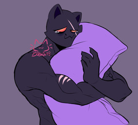 anthro bodily_fluids crying hug hugging_object hugging_pillow male muscular muscular_male pillow scar solo tears tears_of_joy bobaocto epic_games fortnite meowscles meowscles_(shadow) domestic_cat felid feline felis mammal