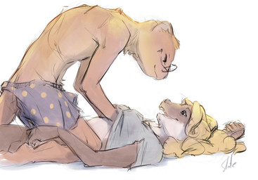 anthro anthro_on_anthro black_nose blonde_hair boxers_(clothing) breasts brown_body brown_fur brown_hair clothed clothing clothing_lift duo erection erection_under_clothing female foreplay fur hair lying male male/female multicolored_body multicolored_fur on_back shirt shirt_lift tail tenting topwear two_tone_body two_tone_fur underwear white_body white_fur slate paige_(tempo) simon_(tempo) mammal mustelid musteline true_musteline weasel 2021 signature