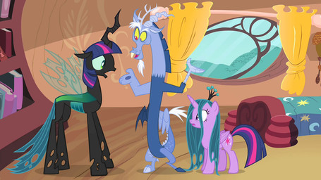 alternate_hairstyle changeling discord_(mlp) dress dtkraus equine friendship_is_magic horn mammal my_little_pony queen_chrysalis_(mlp) shocked smile twilight_sparkle_(mlp) winged_unicorn wings
Rating: Safe
Score: 11
User: darknessRising
Date: March 16, 2014