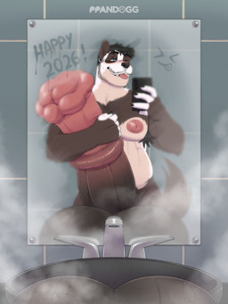 animal_genitalia animal_penis anthro armpit_hair balls beard belly big_balls big_nipples big_penis blush bodily_fluids body_hair cellphone chest_hair claws ear_piercing ear_ring electronics equine_genitalia equine_penis erection exclamation_point facial_hair fangs faucet flared_penis fluffy fluffy_tail foreskin genitals glans heterochromia holding_cellphone holding_object holding_phone huge_balls huge_penis hugging_penis hyper hyper_balls hyper_genitalia hyper_penis looking_at_object looking_at_phone male medial_ring mirror mirror_selfie moobs musk musky_balls musky_penis mustache nipples open_mouth penis phone piercing ring_piercing selfie sink slightly_chubby smile solo steam sweat sweaty_balls sweaty_genitalia tail teeth text tongue tongue_out unretracted_foreskin vein ppandogg new_year_2026 pang_(ppandogg) bear canid canine canis domestic_dog giant_panda hybrid mammal english_text hi_res