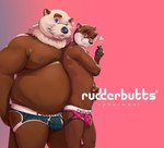 anthro belly big_belly black_nose brown_body bulge clothing duo eyewear furry-specific_brand glasses heart_fingers heart_symbol hug humanoid_hands jockstrap male male/male mature_male moobs nipples one_eye_closed overweight overweight_male pattern_clothing pattern_underwear size_difference underwear wink senor_nutria rudderbutts sami_(rudderbutts) xavier_(rudderbutts) asian_small-clawed_otter mammal mustelid otter sea_otter 2023 hi_res