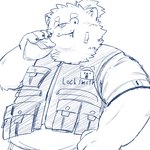 anthro blush eating locksmith male overweight overweight_male solo 5groo5 lifewonders live_a_hero yohack canid canine canis domestic_dog mammal nordic_sled_dog samoyed spitz 1:1 hi_res sketch